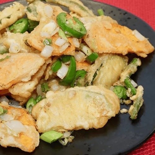 Crispy Spicy Tempura Vegetables.